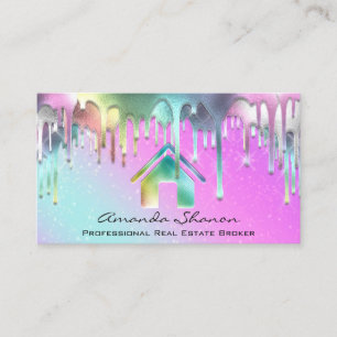 Professional Real Estate Broker Pink Holographic Business Card