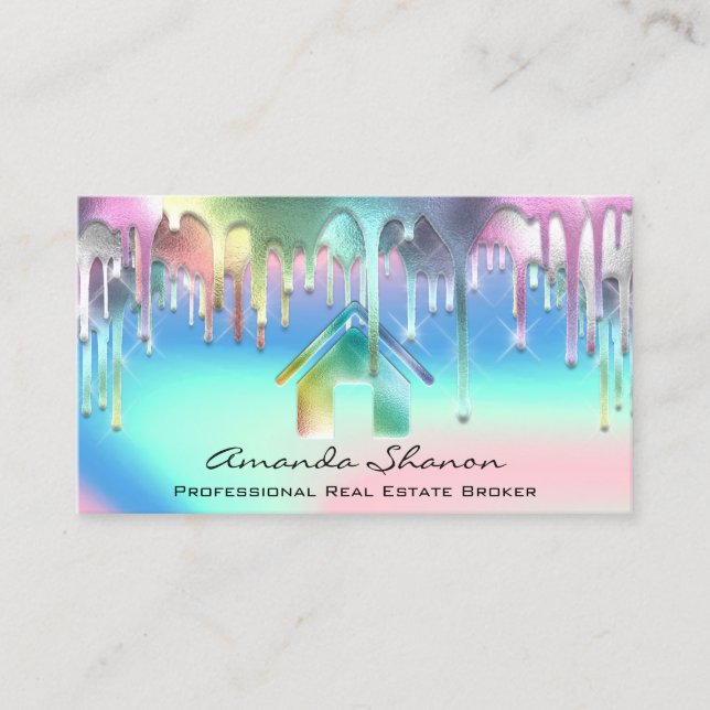 Professional Real Estate Broker Pink Holographic Business Card (Front)