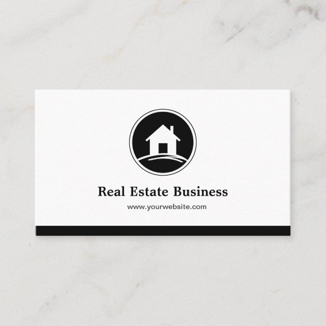 Professional Real Estate Broker Simple Black White Business Card (Front)