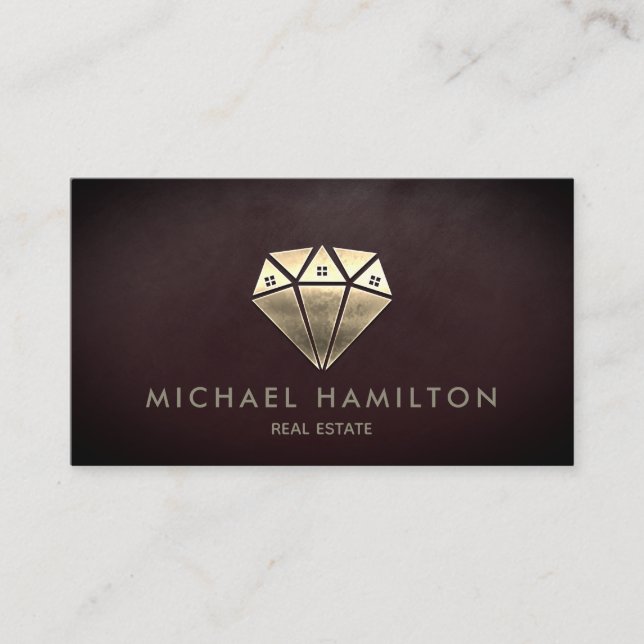 Professional real estate gold diamond house logo b business card (Front)