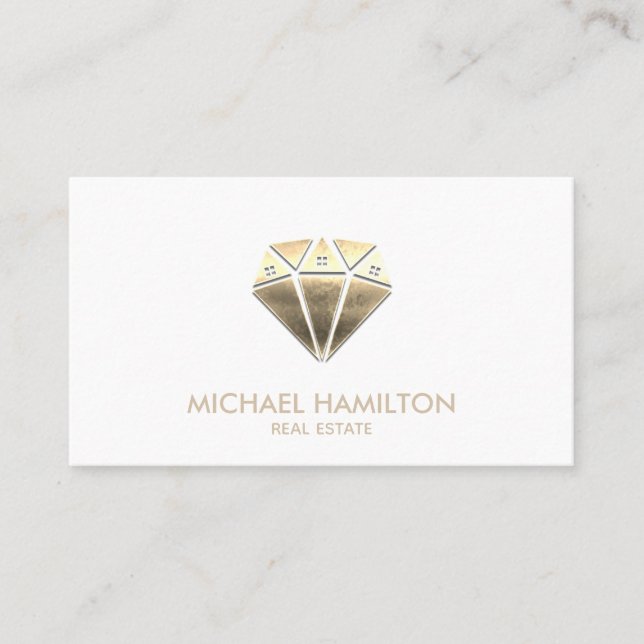 Professional real estate gold diamond house logo business card (Front)