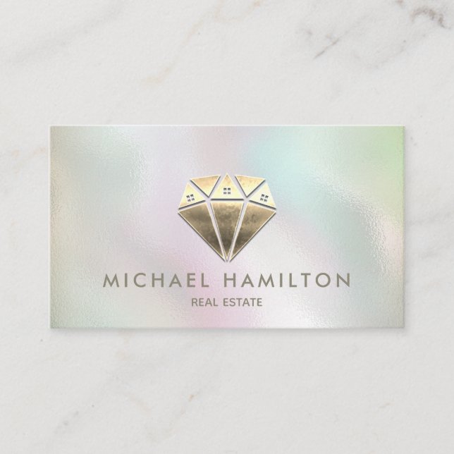 Professional real estate gold diamond house logo business card (Front)