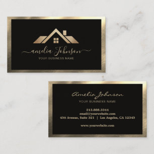 Professional Real Estate House Logo Black & Gold   Business Card