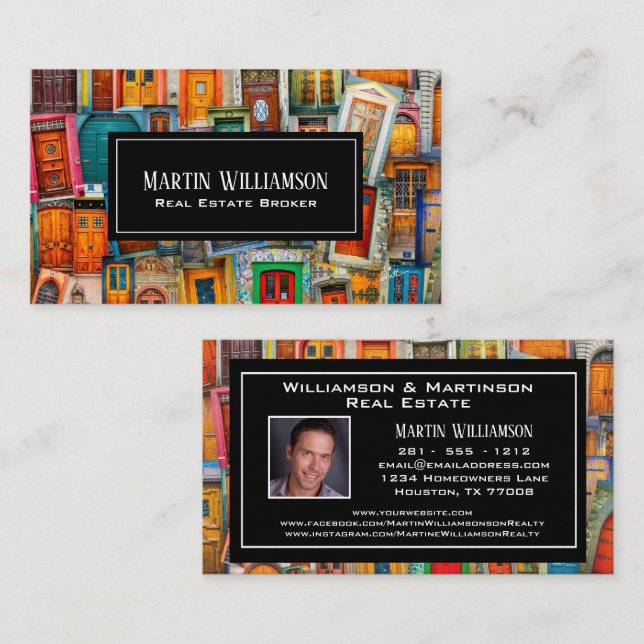 Professional Real Estate Modern Doors Photo Business Card (Front/Back)
