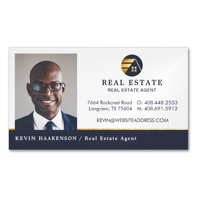 Professional Real Estate | Photo Layout Horizontal Magnetic Business Card (Front)