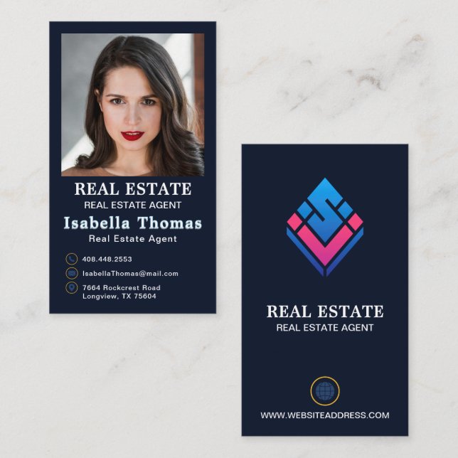 Professional Real Estate | Photo Layout Vertical Business Card (Front/Back)