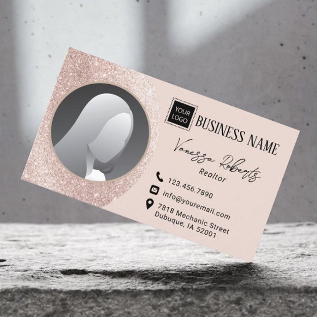 Professional Real Estate Realtor Rose Gold Photo Business Card (Creator Uploaded)