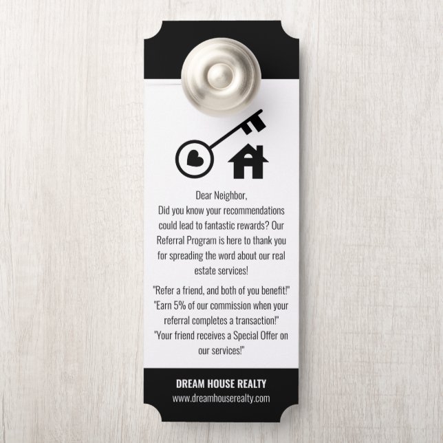 Professional Real Estate Referral Program  Door Hanger (On Knob)