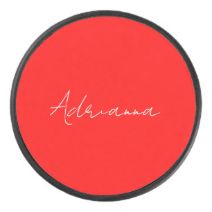 Professional red add your name handwriting retro hockey puck