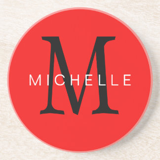 Professional Red Black Monogram Your Name Coaster