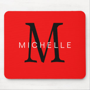 Professional Red Black Monogram Your Name Mouse Mat