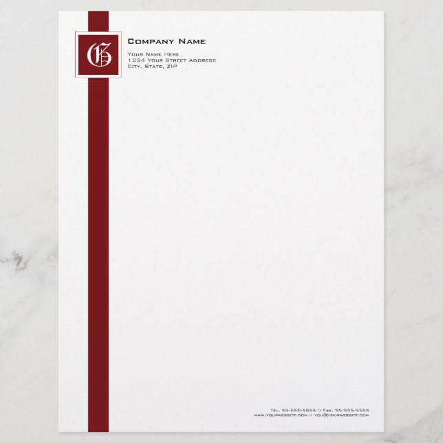 Professional Red, Black & White Stripe Monogram Letterhead Design (Front)