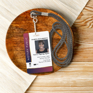 Professional Red & Blue Add Logo Notary Photo ID  Badge