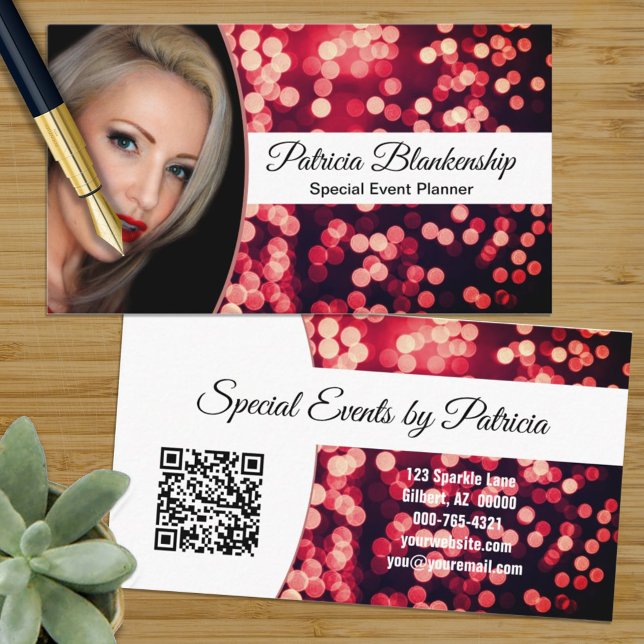 Professional Red Bokeh Custom Photo  Business Card (Creator Uploaded)