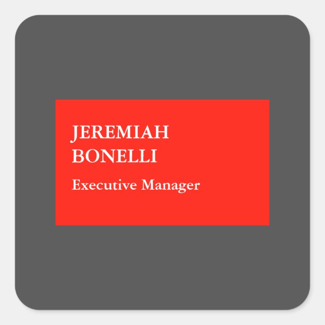 Professional red grey minimalist modern your name square sticker (Front)