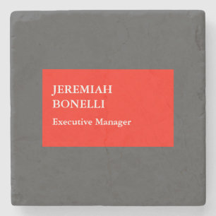 Professional red grey minimalist modern your name stone coaster