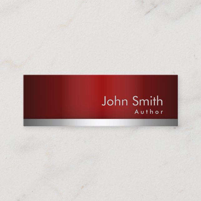 professional Red Metal Author Business Card (Front)