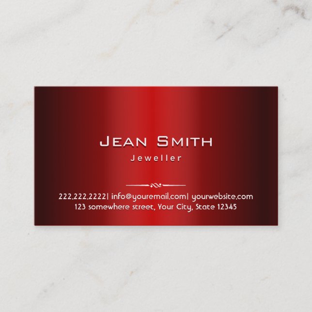 Professional Red Metal Jewellery Business Card (Front)