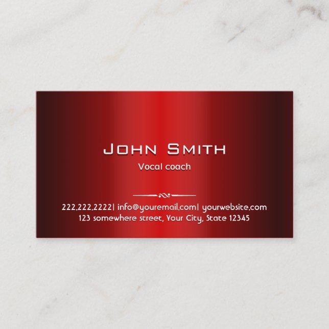 Professional Red Metal Vocal Coach Business Card (Front)