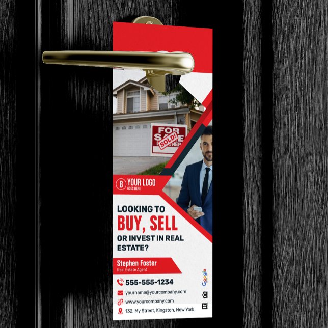 Professional Red Real Estate Agent Buy Sell Invest Door Hanger (Creator Uploaded)