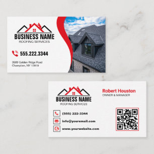 Professional Red Roofing Services QR Code Business Card