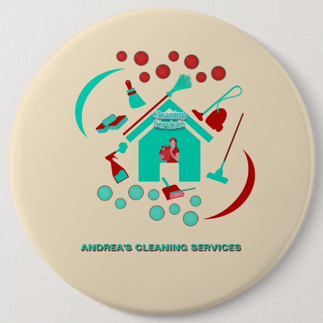 Professional Red & Teal Cleaning Services Cute 6 Cm Round Badge (Front)