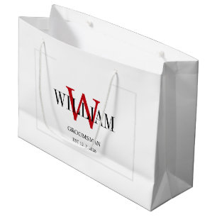 Professional Red& White Groomsmen Minimalist Large Gift Bag