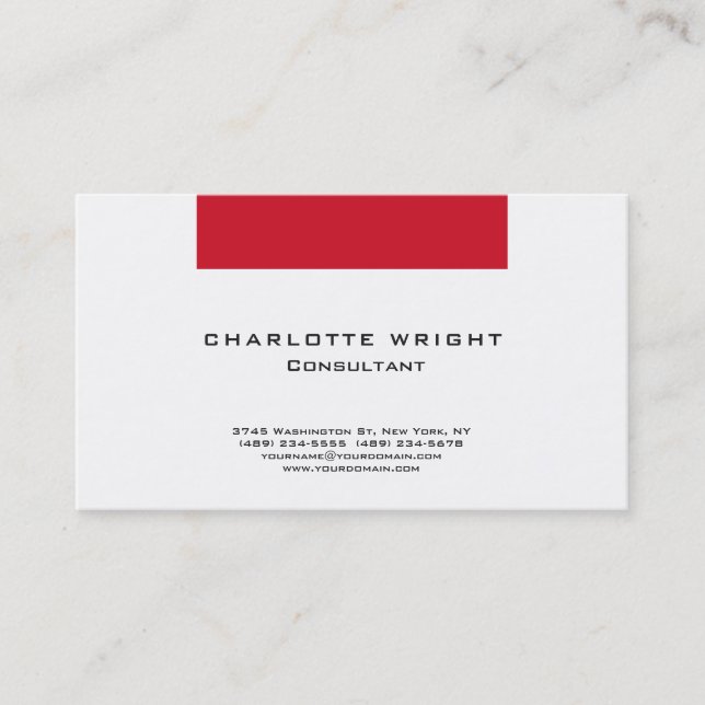 Professional Red White Modern Minimalist Design Business Card (Front)
