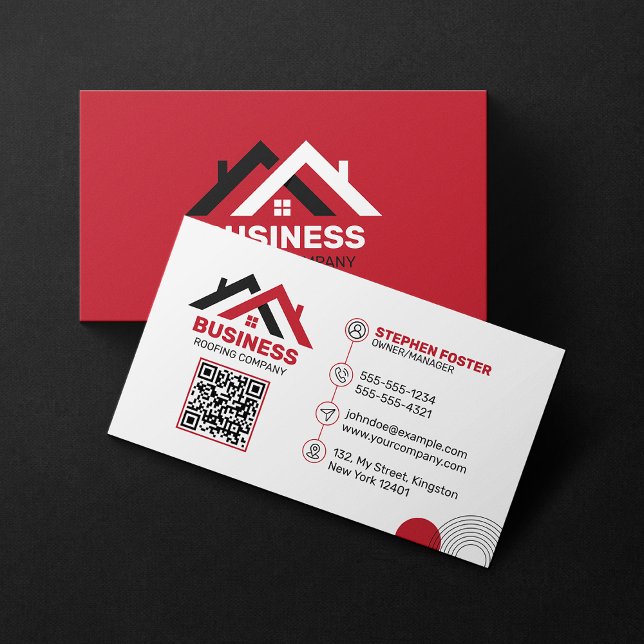 Professional Red & White Roofing Construction Business Card (Creator Uploaded)