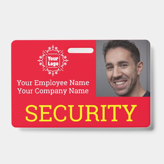 Professional Red & Yellow Security Guard Photo ID Badge (Front)