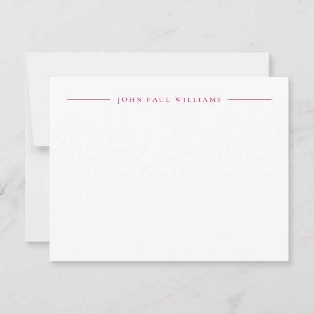 Professional Refined Modern Centre Name Hot Pink Card (Front)