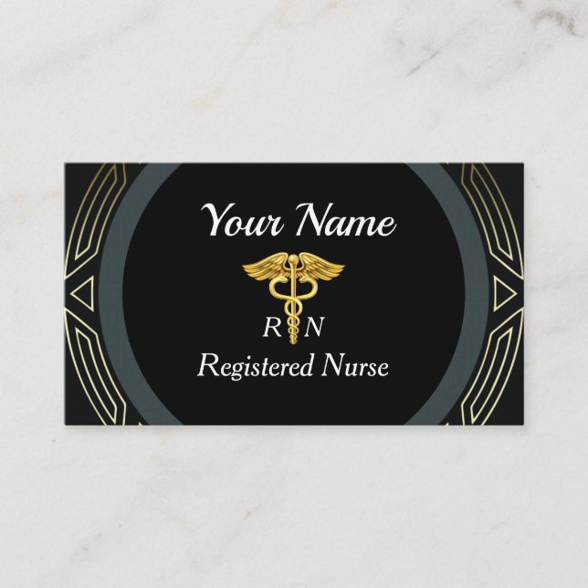 Professional Registered Nurse Gold and Black Business Card (Front)