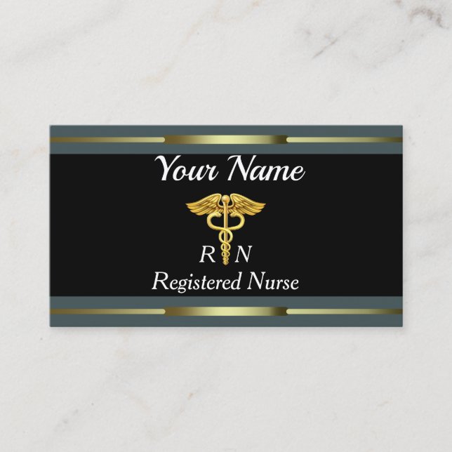 Professional Registered Nurse Gold and Black Business Card (Front)