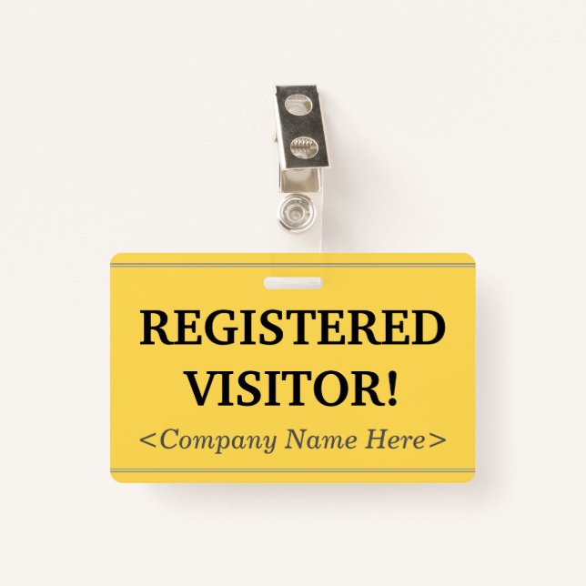 Professional "REGISTERED VISITOR!" Badge ID Badge (Front with Clip)