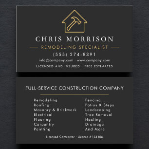 Professional Remodeling Specialist Construction Business Card