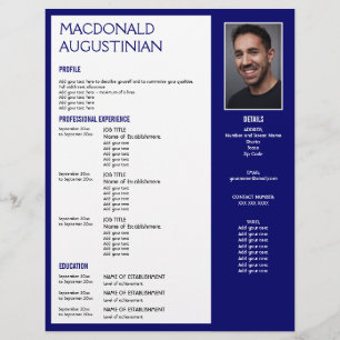 Professional RESUME TEMPLATE Custom Photo BLUE Letterhead