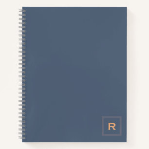Professional Retro Blue Solid Colour Plain Initial Notebook