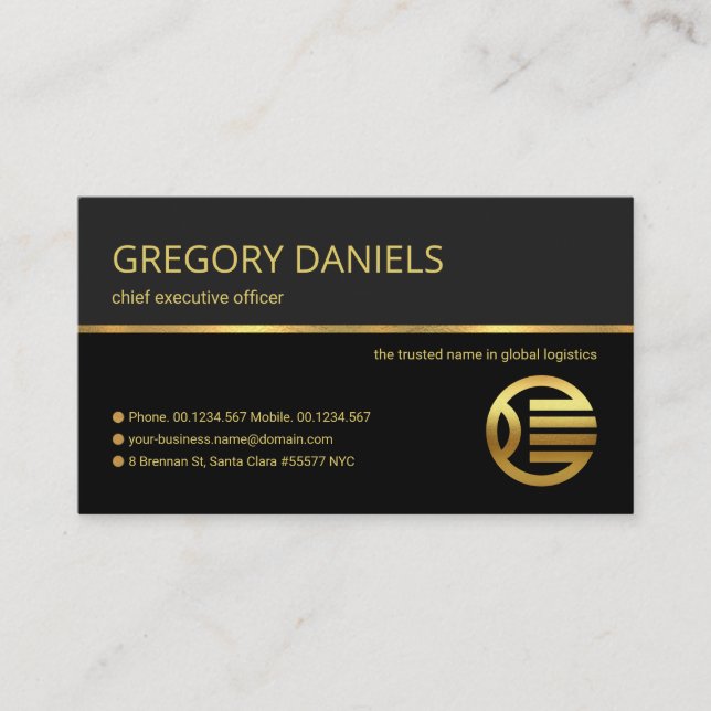 Professional Retro Gold Line Global CEO Founder Business Card (Front)