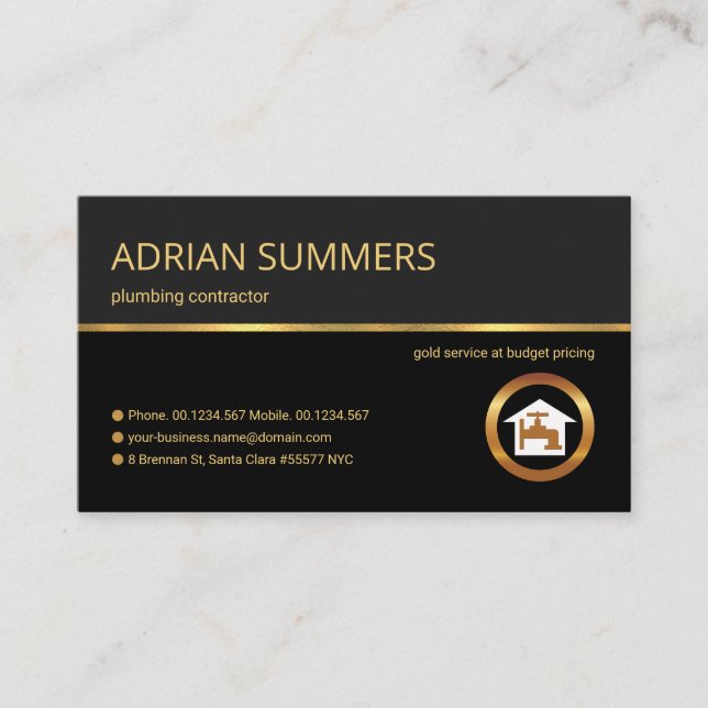Professional Retro Gold Line Grey Shade Plumbing Business Card (Front)