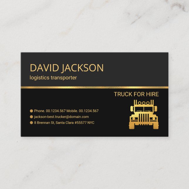 Professional Retro Gold Line Grey Shade Truck Business Card (Front)