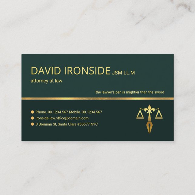 Professional Retro Gold Line LawyerThe Business Card (Front)