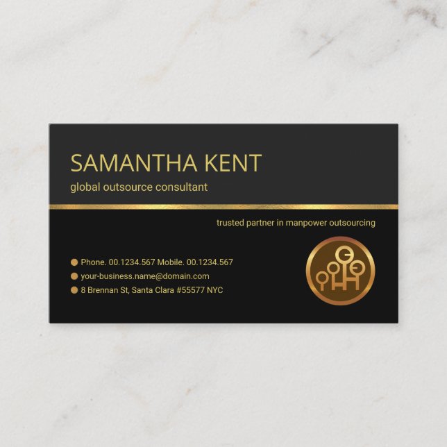 Professional Retro Gold Line Manpower Consultant Business Card (Front)