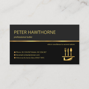 Professional Retro Gold Line Stripe Butler Service Business Card