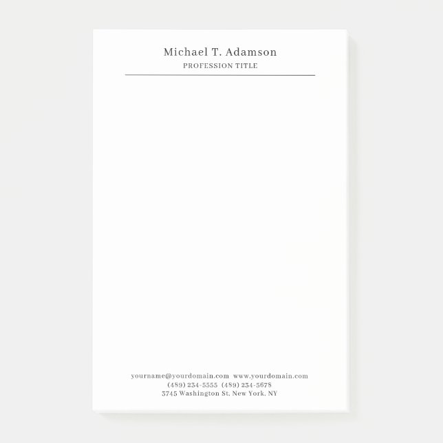 Professional Retro Style Elegant Plain Simple Post-it Notes (Front)