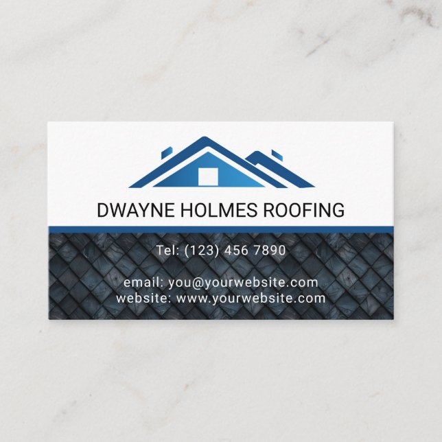 Professional  Roofing Company Contractor Blue Business Card (Front)