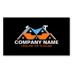 Professional Roofing Remodeling Orange Blue House Magnetic Business Card