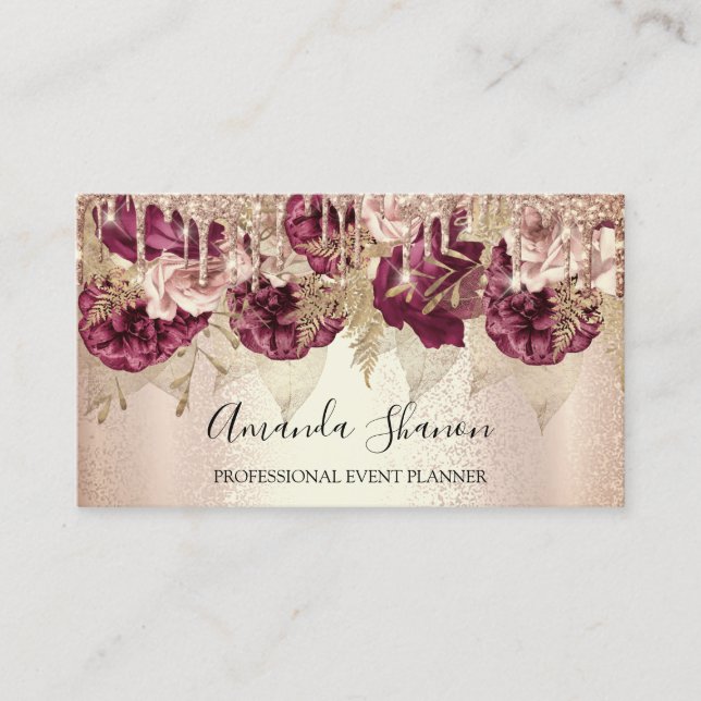 Professional Rose Flowers Drips QR CODE Logo   Business Card (Front)