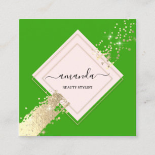 Professional Rose Frame Gold Green Makeup Logo Square Business Card