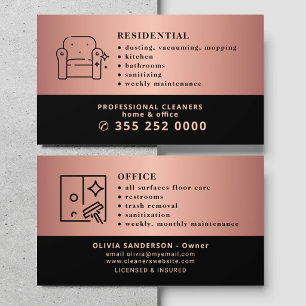 Professional rose gold black cleaning services business card