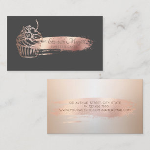 Professional Rose Gold Brush Stroke Cupcake Business Card